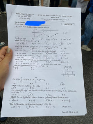 Đáp án gợi ý đề Toán thi tốt nghiệp THPT năm 2022