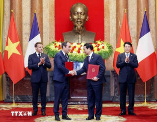 Chủ tịch nước và Tổng thống Pháp chứng kiến lễ trao văn kiện hợp tác