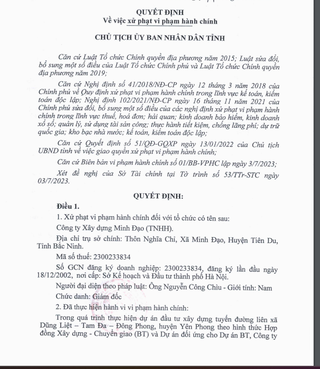 Giả mạo Báo cáo tài chính tại dự án BT, Công ty Xây dựng Minh Đạo bị xử phạt
