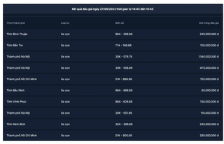 Đấu giá biển số xe chiều 27/9: 20 biển chỉ có 1 biển giá tiền tỷ