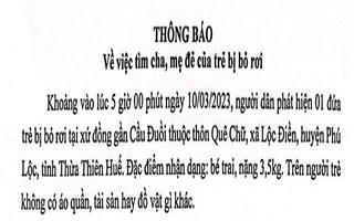 Thừa Thiên - Huế: Tìm người thân cho bé trai bị bỏ rơi
