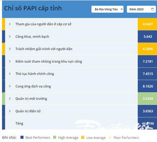 Bà Rịa – Vũng Tàu đứng đầu khu vực Đông Nam Bộ về PAPI