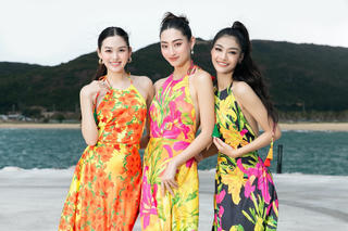 Lương Thùy Linh, Kiều Loan và Tường San diện váy đồng điệu, khoe lưng trần trên bãi biển