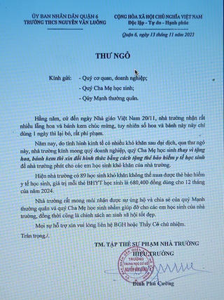 Hiệu trưởng viết thư xin đổi quà ngày 20-11 nhận niềm vui bất ngờ