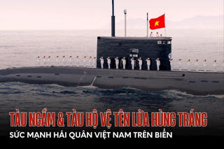 Ấn tượng màn chào cờ, diễu binh trên biển: Tàu ngầm và tàu hộ vệ tên lửa