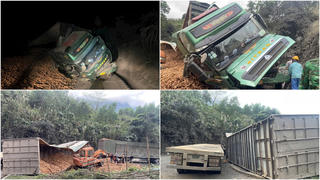 Đường đi Cửa khẩu Quốc tế La Lay lại ách tắc vì lật xe