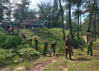 Hà Tĩnh: Hàng trăm người ra quân kè biển, phòng chống bão số 5