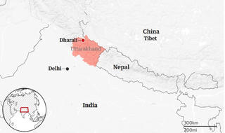 Lũ lụt nhấn chìm một ngôi làng trên dãy Himalaya, Ấn Độ