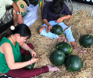 'Điêu khắc' dưa hấu hút khách dịp Tết