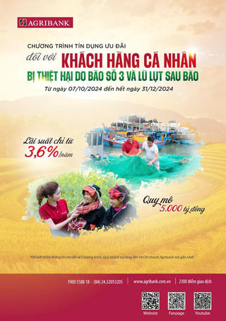 Agribank: Dành 500 tỷ đồng hỗ trợ khách hàng khắc phục sau bão với lãi suất ưu đãi