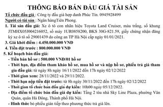 Thông báo bán đấu giá tài sản