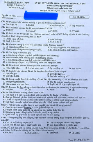 Đáp án gợi ý môn Sinh học Kỳ thi tốt nghiệp THPT 2022