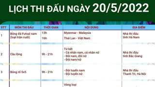 Lịch thi đấu ngày 20/5: Futsal nam, cầu lông, bóng rổ hy vọng thêm HCV