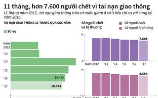 [Infographics] 11 tháng có hơn 7.600 người chết vì tai nạn giao thông
