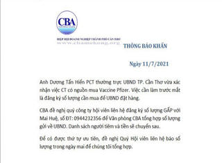 Cần Thơ bác tin yêu cầu doanh nghiệp tiếp nhận đăng ký tiêm vaccine Covid-19 dịch vụ