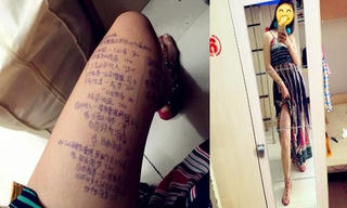 Nữ sinh chép ‘phao’ thi lên chân gây sốt