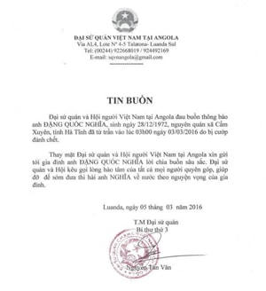 Hai lao động bị cướp bắn chết tại Angola
