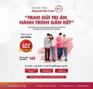Chương trình khuyến mãi mừng sinh nhật 34 năm Agribank: 'Trao gửi tri ân - Hành trình gắn kết'