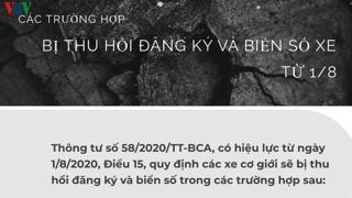Các trường hợp bị thu hồi đăng ký và biển số xe từ 1/8 