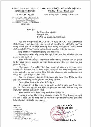 Bình Dương: Hướng dẫn về hàng hoá thiết yếu trong thời gian thực hiện Chỉ thị 16 