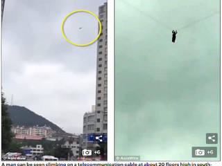 Đu dây điện thoại từ tầng 20 để trốn tiền phòng