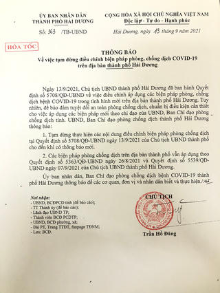TP Hải Dương: Ra văn bản hoả tốc, người dân ‘sốc’ vì tạm dừng nới lỏng