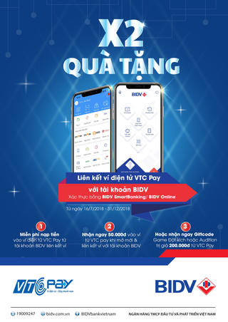 Nhân đôi quà tặng khi liên kết tài khoản ví VTC Pay với tài khoản BIDV