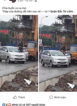 Ô tô vỡ kính vì sắt rơi từ công trường tuyến đường sắt trên cao?
