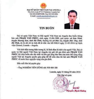 Thêm 2 lao động Việt Nam tử vong tại Angola