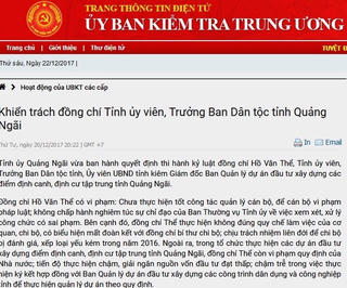 Kỷ luật Tỉnh ủy viên, Trưởng Ban Dân tộc tỉnh Quảng Ngãi