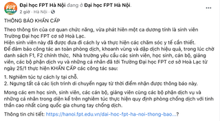 Đại học FPT tạm thời yêu cầu sinh viên, cán bộ tự cách ly tại chỗ