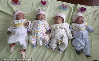 Ca sinh 4 cùng trứng cực hiếm ở Trung Quốc