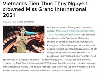 Báo quốc tế rầm rộ đưa tin Nguyễn Thúc Thùy Tiên đăng quang