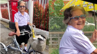 Cụ bà 84 tuổi đạp xe tới trường dự kỳ thi lớp 6