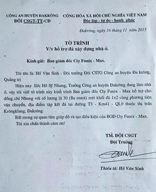 Đội trưởng CSGT tự ý xin đá cho sếp xây nhà?