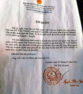 Một tháng có 5 lao động Hà Tĩnh bị bắn và sốt chết tại Angola