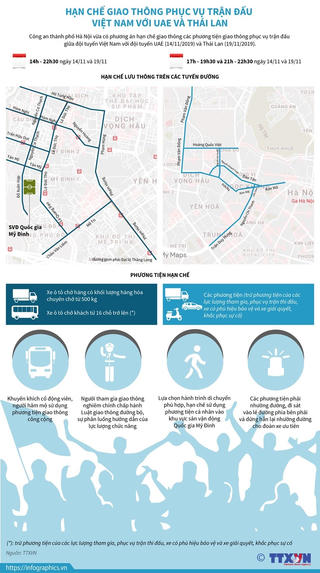 [Infographics] Hạn chế giao thông phục vụ trận đấu Việt Nam với UAE