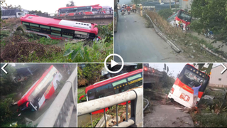 [VIDEO] Ô tô khách lao xuống kênh, nhiều người thoát chết