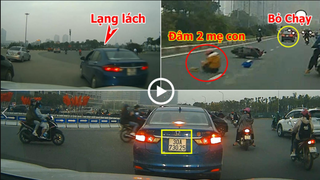 [VIDEO] Ô tô 4 chỗ lạng lách, tông ngã 2 mẹ con đi xe máy rồi bỏ chạy