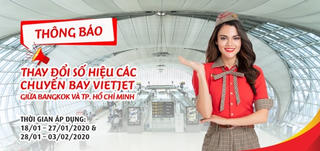 Thông báo thay đổi số hiệu các chuyến bay của Vietjet giữa Bangkok và TP Hồ Chí Minh