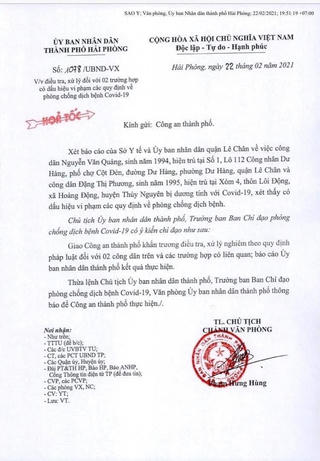 Hải Phòng: Công an điều tra '2 ca dương tính do có dấu hiệu vi phạm phòng chống dịch'