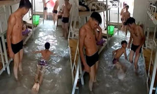 Nam sinh bơm nước ngập kí túc xá... để bơi
