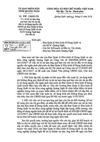 Nợ tạm ứng quá hạn, Ban quản lý KKT Dung Quất phải kiểm điểm