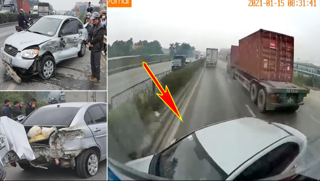 Xe con chuyển làn ẩu bị xe ben đâm kéo lê trên đường