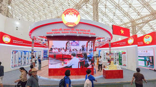 Không gian trưng bày chủ đề "Kiến tạo, phát triển" của MTTQ Việt Nam