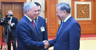 Tổng Bí thư Tô Lâm tiếp Chủ tịch Duma Quốc gia Quốc hội Liên bang Nga Vyacheslav Volodin