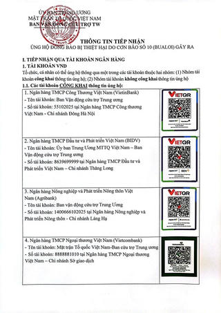 Thông tin số tài khoản tiếp nhận ủng hộ đồng bào bị thiệt hại do cơn bão số 10 