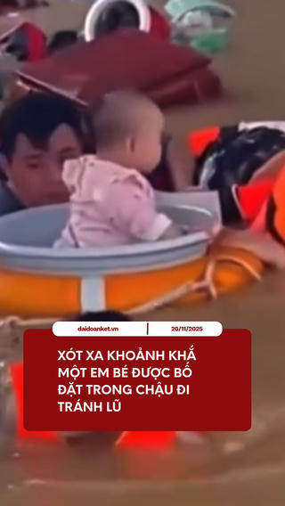Xót xa khoảnh khắc một em bé được bố mẹ đặt trong chậu đi tránh lũ
