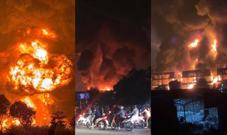 Hà Nội: Cháy lớn kho xưởng tái chế dầu ở Đông Anh