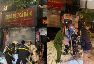 Cháy nhà trên phố Hàng Vôi trong đêm, cảnh sát cứu 4 người mắc kẹt